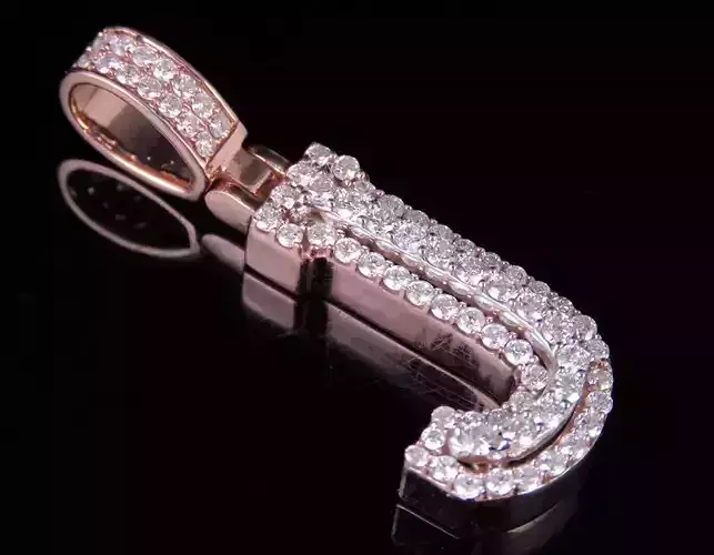 Latter J pendant gold with diamonds 3D print model