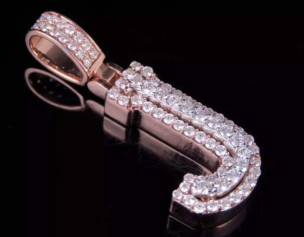 Latter J pendant gold with diamonds 3D print model_0