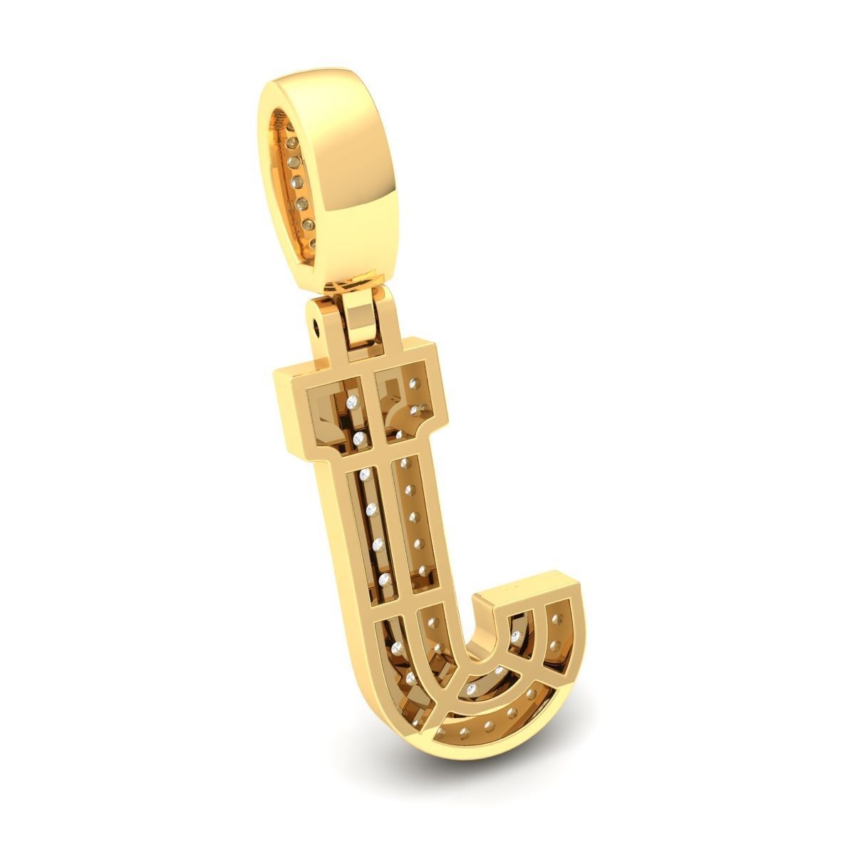 Latter J pendant gold with diamonds 3D print model_4