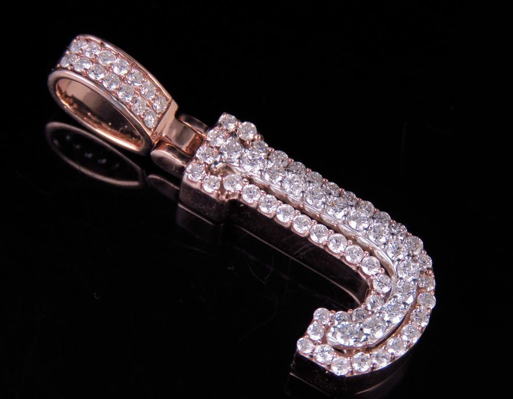 Latter J pendant gold with diamonds 3D print model_7