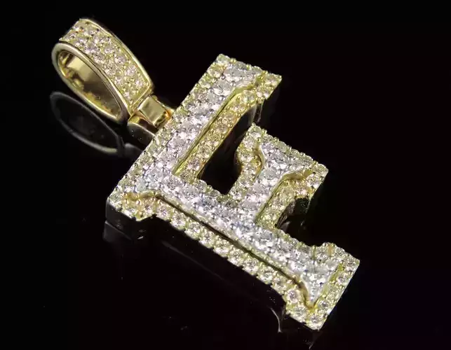 Latter F gold letter l pendant with diamonds 3D print model