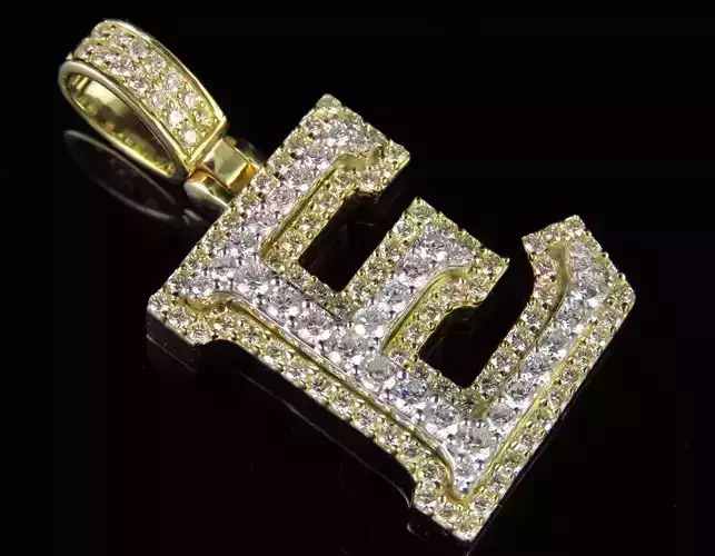 Latter E gold letter pendant with diamonds 3D print model