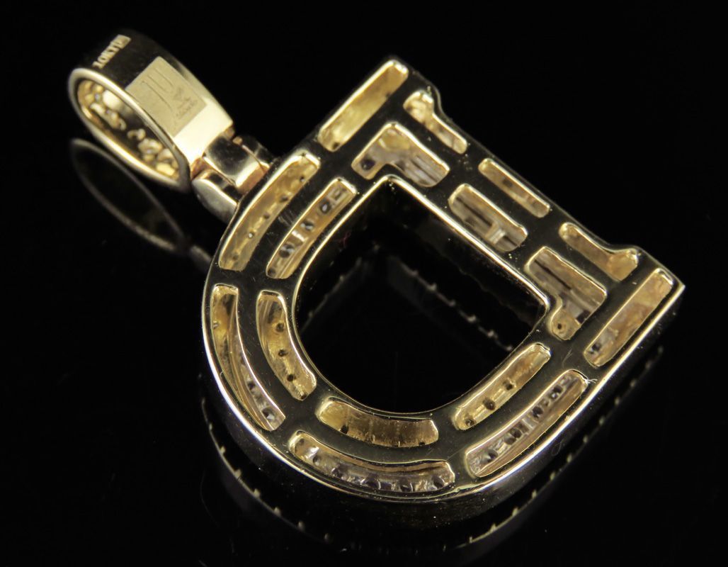 Latter D gold letter pendant with diamonds 3D print model_4