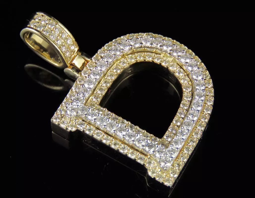 Latter D gold letter pendant with diamonds 3D print model_0