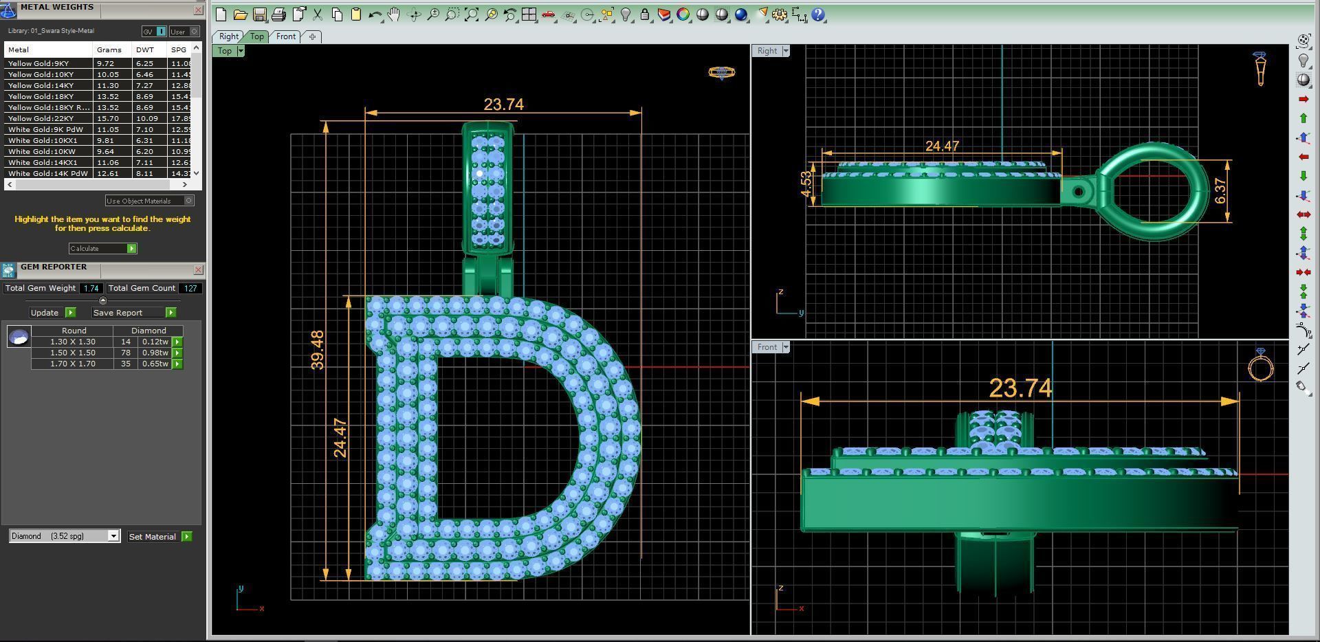 Latter D gold letter pendant with diamonds 3D print model_5