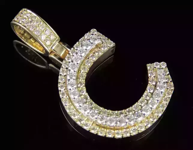 Latter C gold horseshoe pendant with diamonds 3D print model
