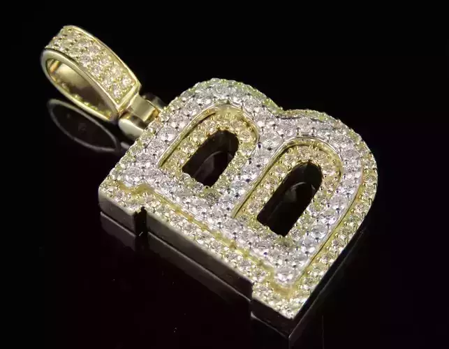 Latter B gold letter pendant with diamonds 3D print model