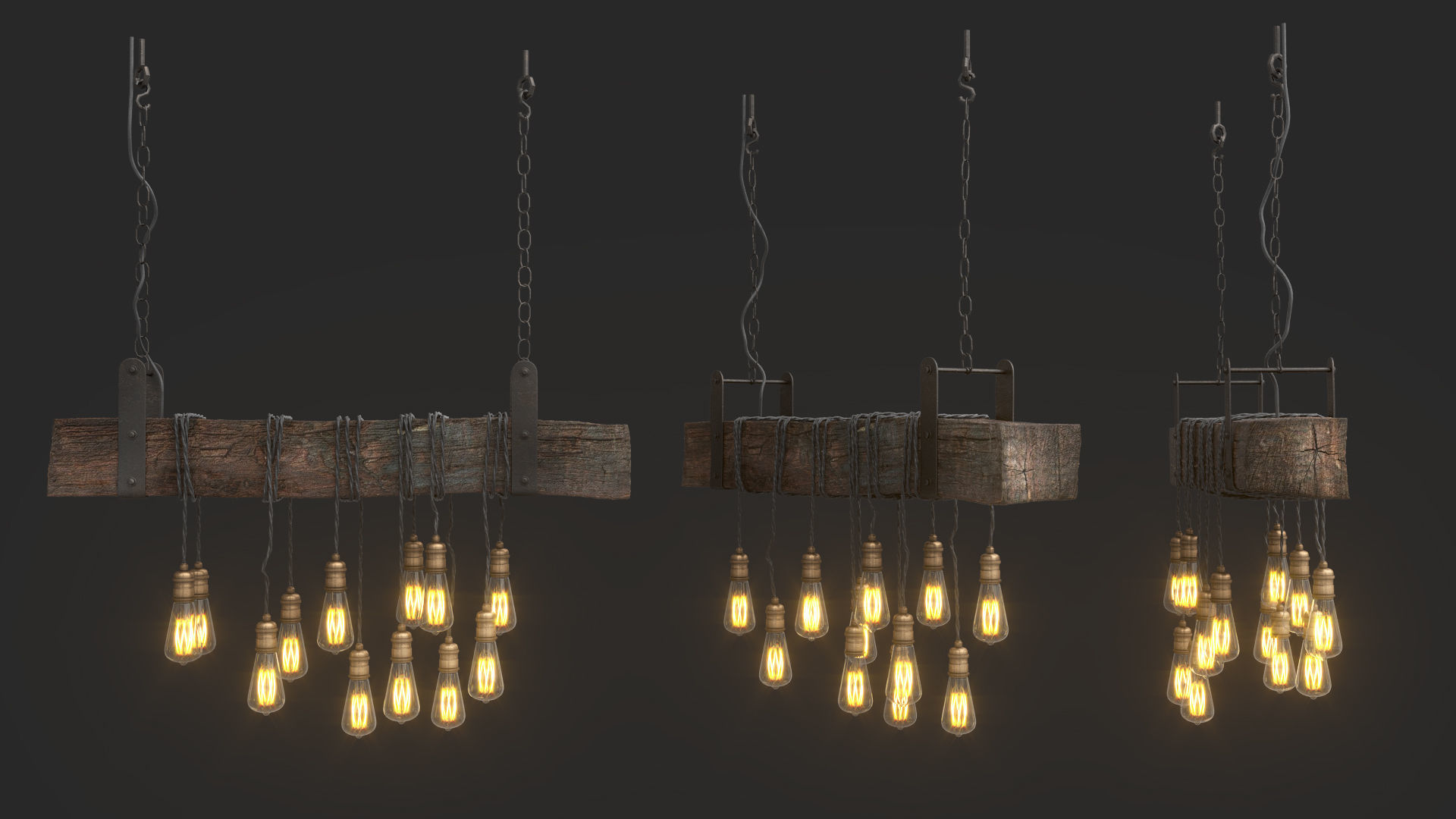 Edison Bulb Lamp Loft Chandelier set 01  3D model_4