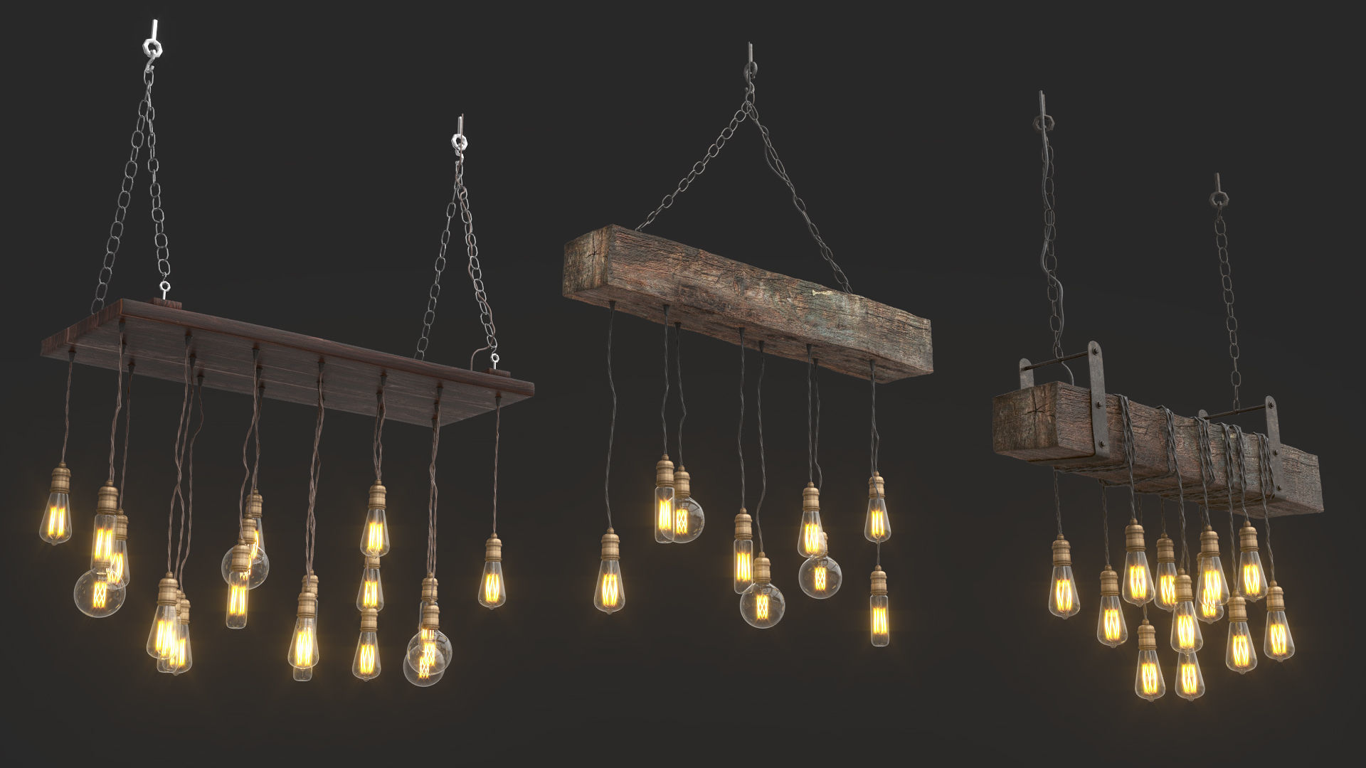 Edison Bulb Lamp Loft Chandelier set 01  3D model_1