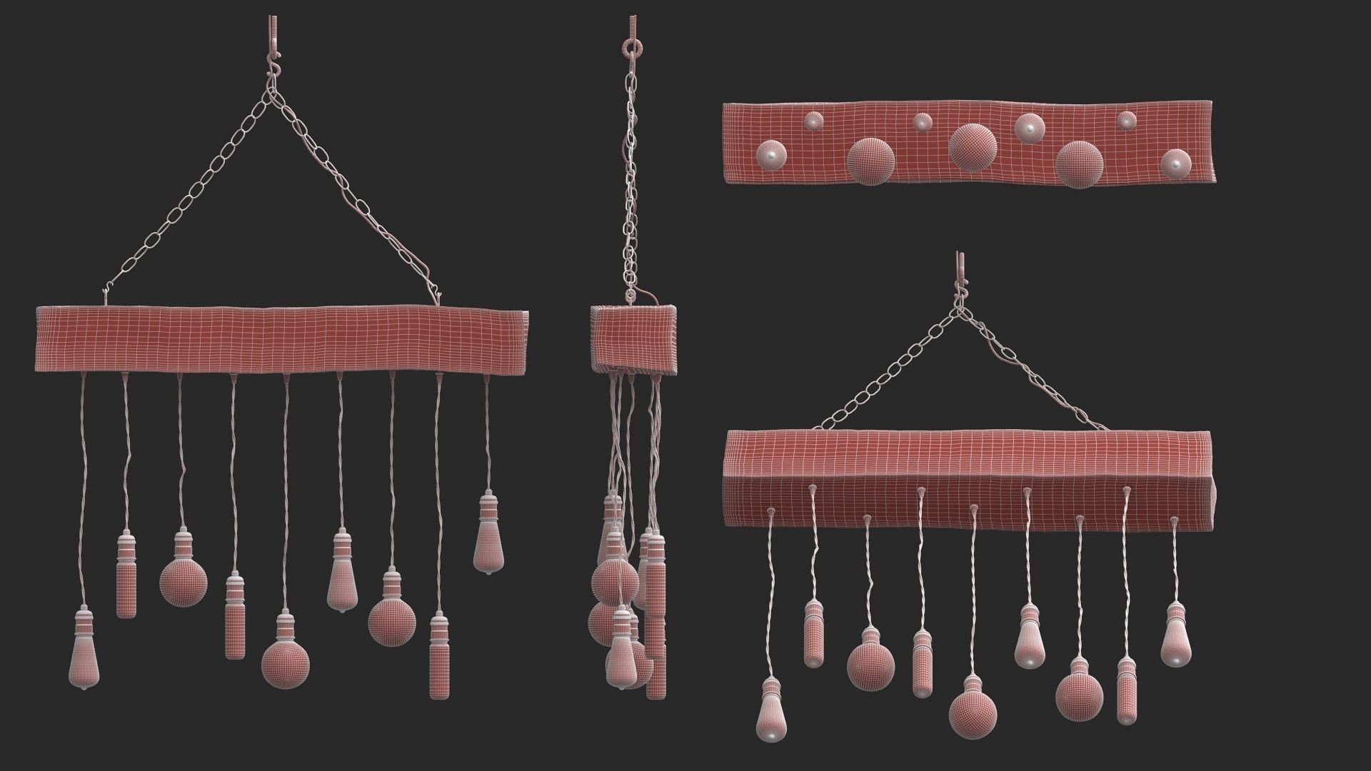 Edison Bulb Lamp Loft Chandelier set 01  3D model_20