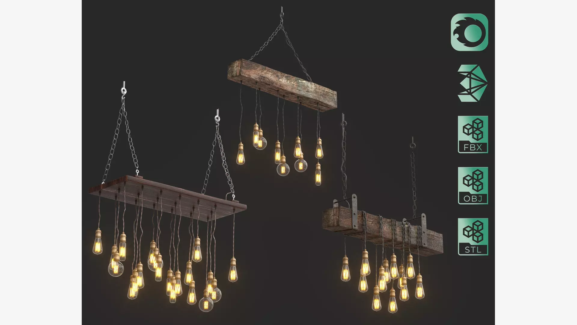 Edison Bulb Lamp Loft Chandelier set 01  3D model_0