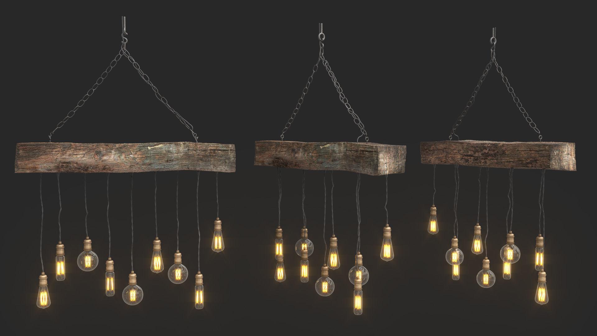 Edison Bulb Lamp Loft Chandelier set 01  3D model_3