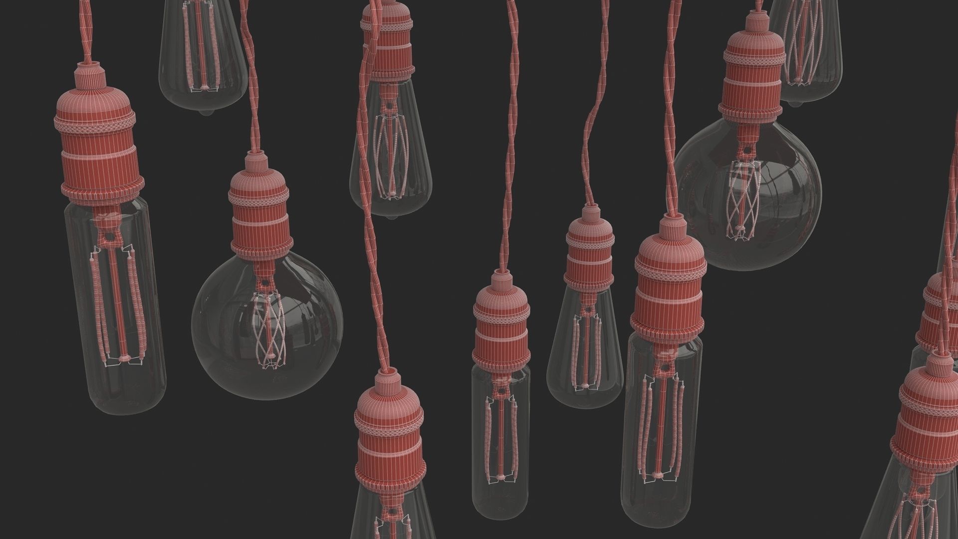 Edison Bulb Lamp Loft Chandelier set 01  3D model_19