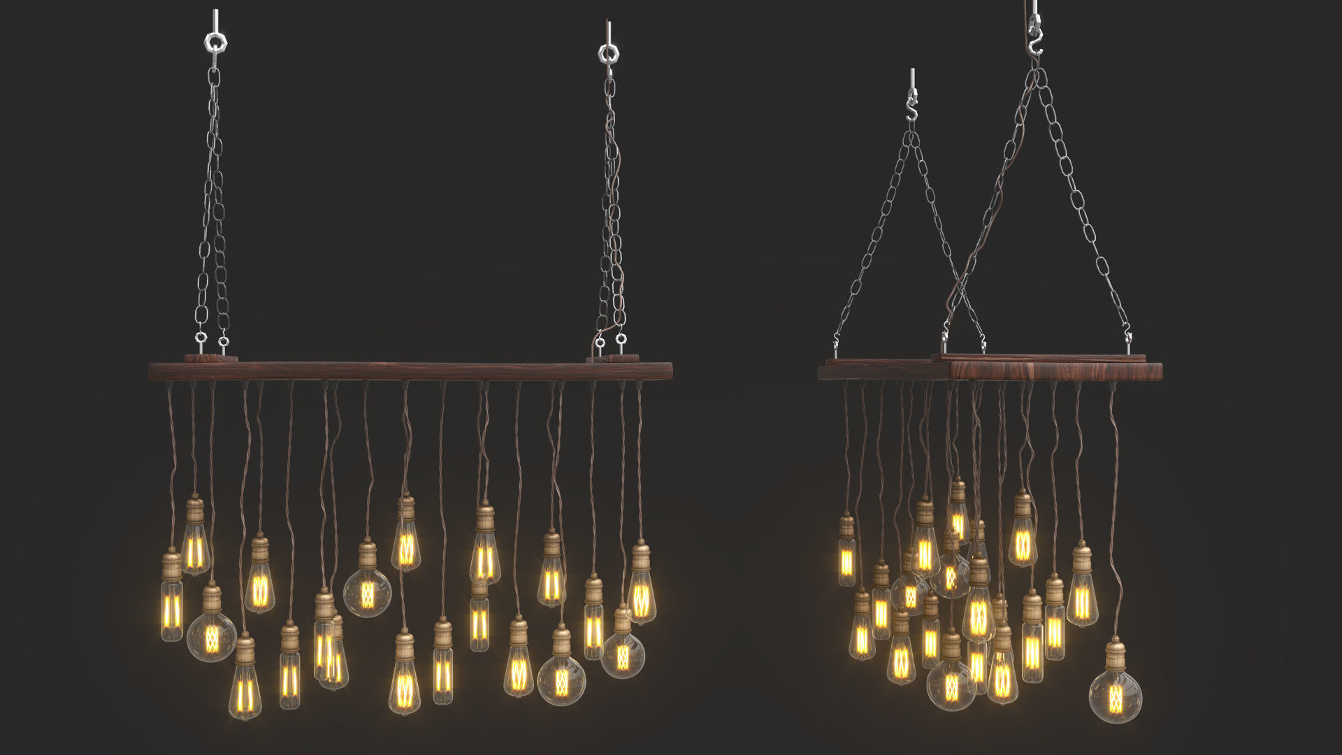 Edison Bulb Lamp Loft Chandelier set 01  3D model_2