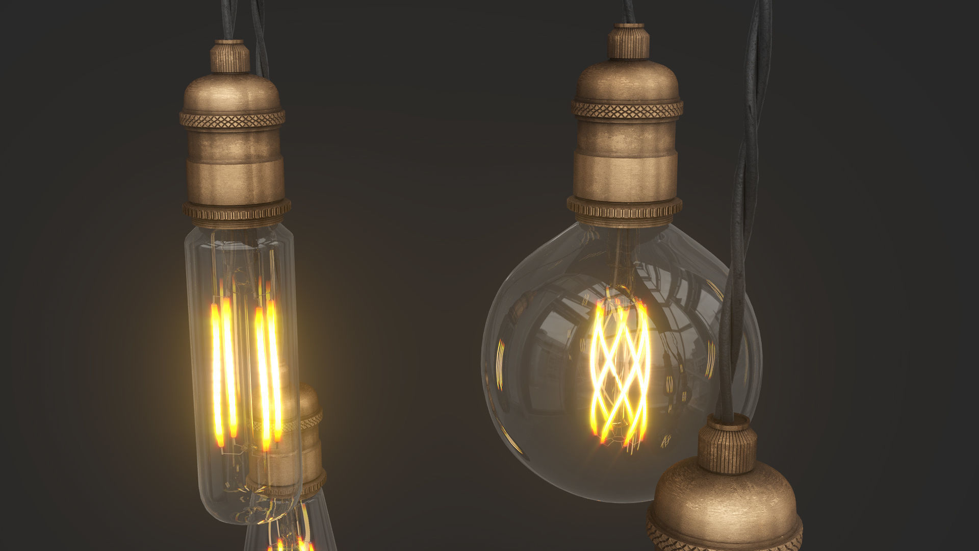 Edison Bulb Lamp Loft Chandelier set 01  3D model_12