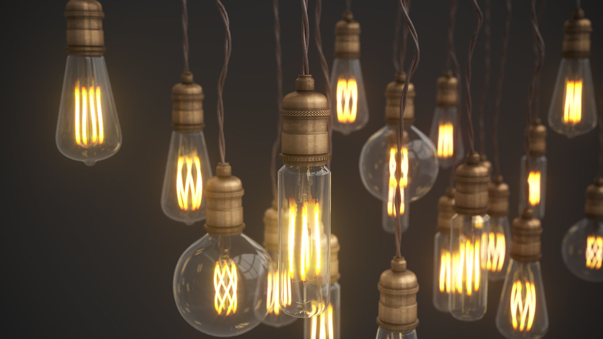 Edison Bulb Lamp Loft Chandelier set 01  3D model_7