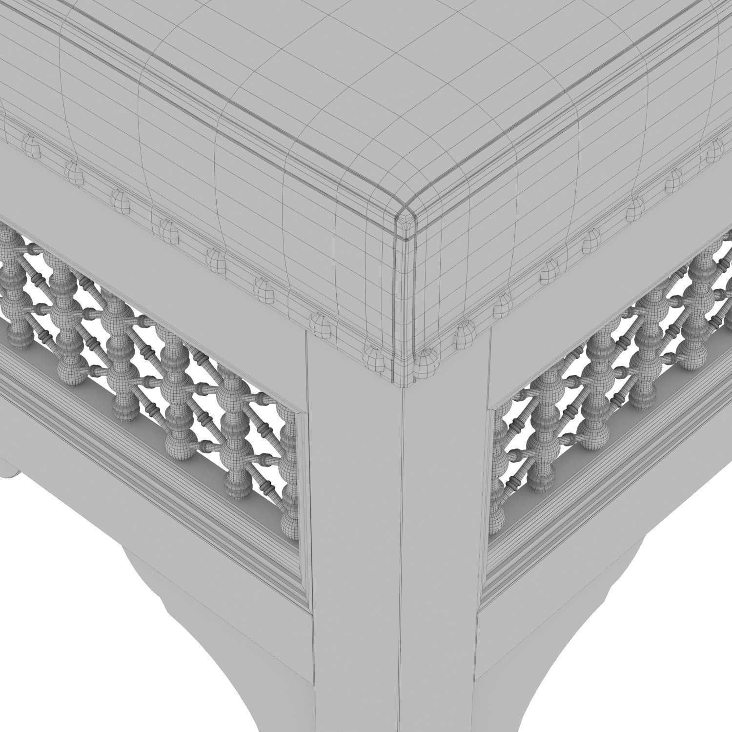 Moroccan Carved and Inlaid Square Upholstered Stool 3D model_8