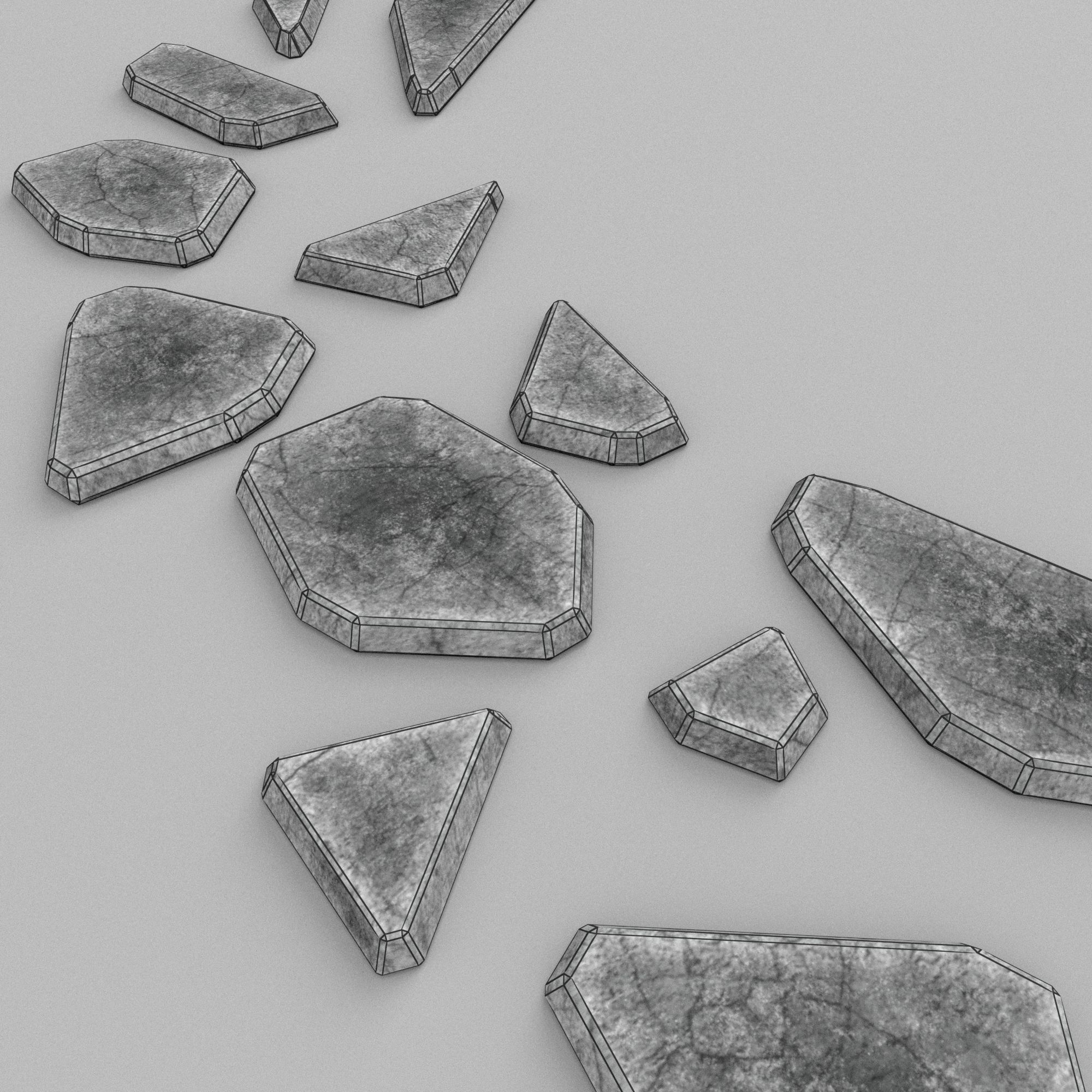 stone pathway 3 types 3D model Low-poly 3D model_8