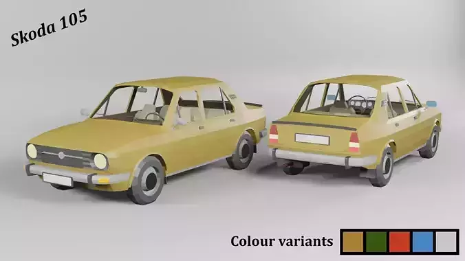 SKODA 105 and SKODA 120 with interior Low-poly 3D model