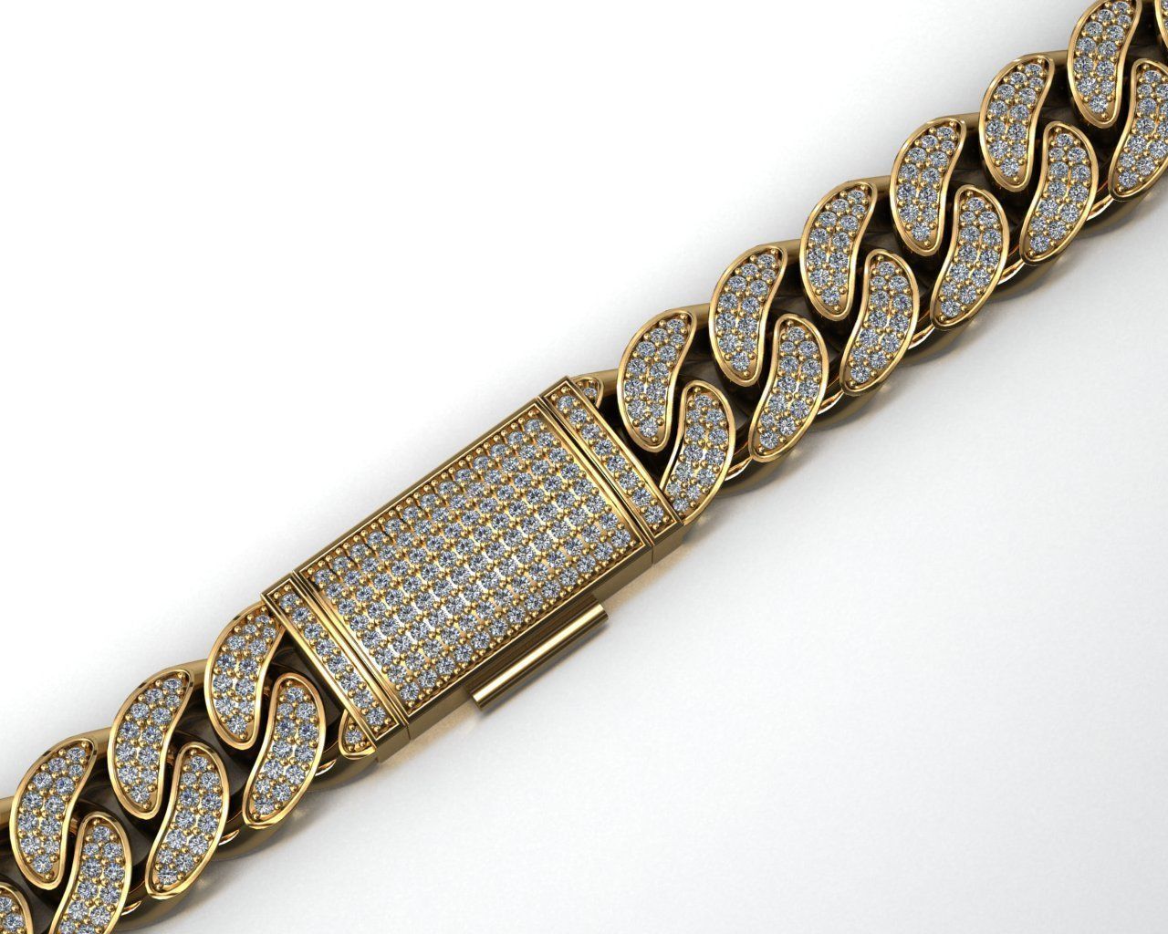 12 MM MIAMI CUBAN LINK CHAIN 2 ROWS DIAMOND BRACELET OR NECKLACE 3D print model_1