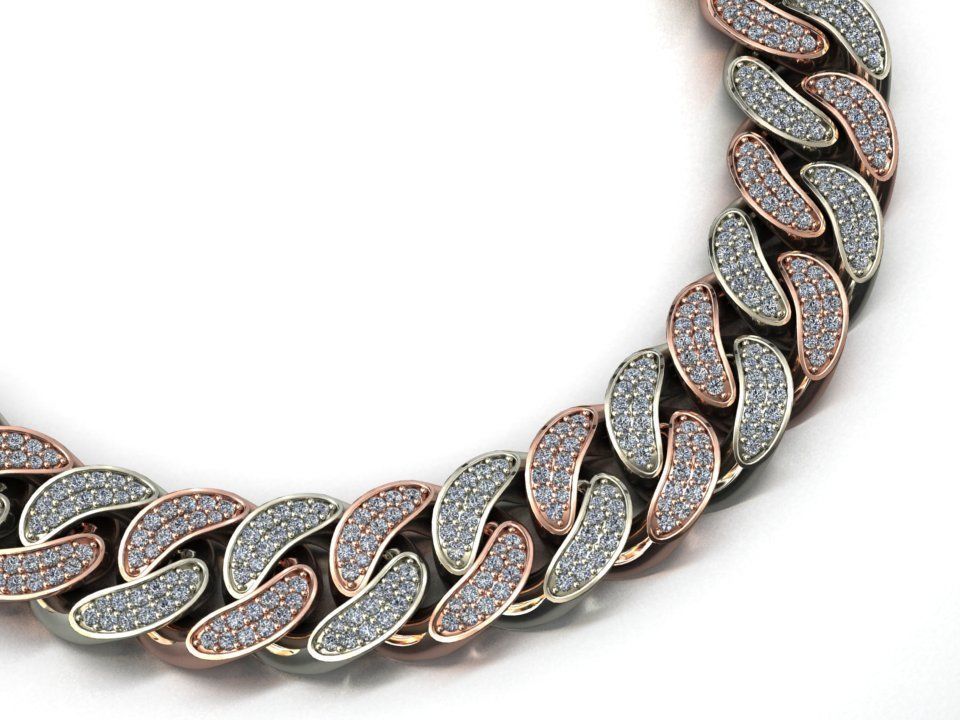 14 MM MIAMI CUBAN LINK CHAIN 2 ROWS DIAMOND BRACELET OR NECKLACE 3D print model_1