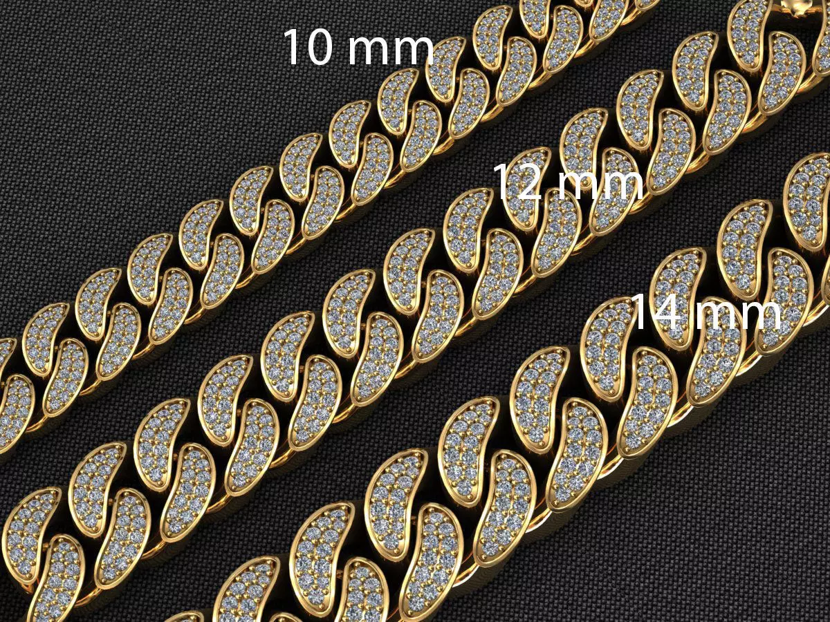 3 SIZE MIAMI CUBAN LINK CHAIN 2 ROWS DIAMOND NECKLACE BRACELET 3D Model Collection_0