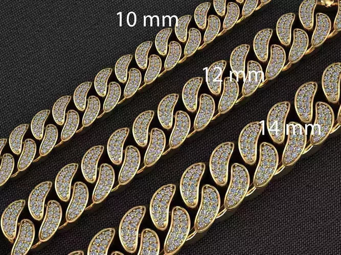 3 SIZE MIAMI CUBAN LINK CHAIN 2 ROWS DIAMOND NECKLACE BRACELET 3D Model Collection