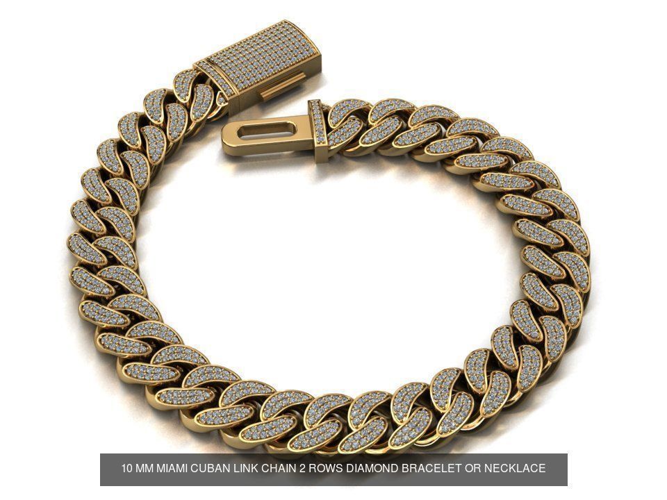 3 SIZE MIAMI CUBAN LINK CHAIN 2 ROWS DIAMOND NECKLACE BRACELET 3D Model Collection_2