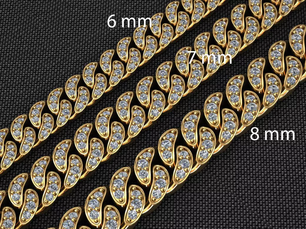 3 SIZE MIAMI CUBAN LINK CHAIN 1 ROWS DIAMOND NECKLACE BRACELET 3D Model Collection_0