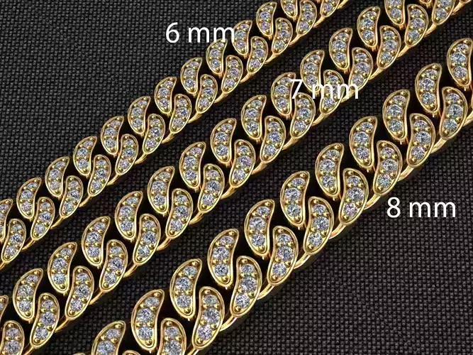 3 SIZE MIAMI CUBAN LINK CHAIN 1 ROWS DIAMOND NECKLACE BRACELET 3D Model Collection