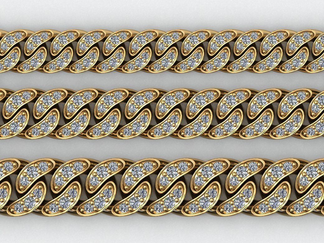 3 SIZE MIAMI CUBAN LINK CHAIN 1 ROWS DIAMOND NECKLACE BRACELET 3D Model Collection_2