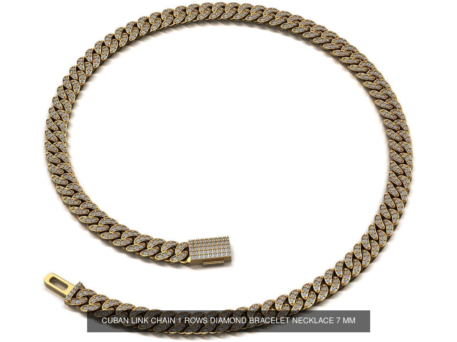 3 SIZE MIAMI CUBAN LINK CHAIN 1 ROWS DIAMOND NECKLACE BRACELET 3D Model Collection_4