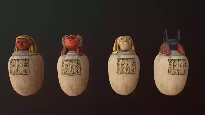 Canopic vases Low-poly 3D model