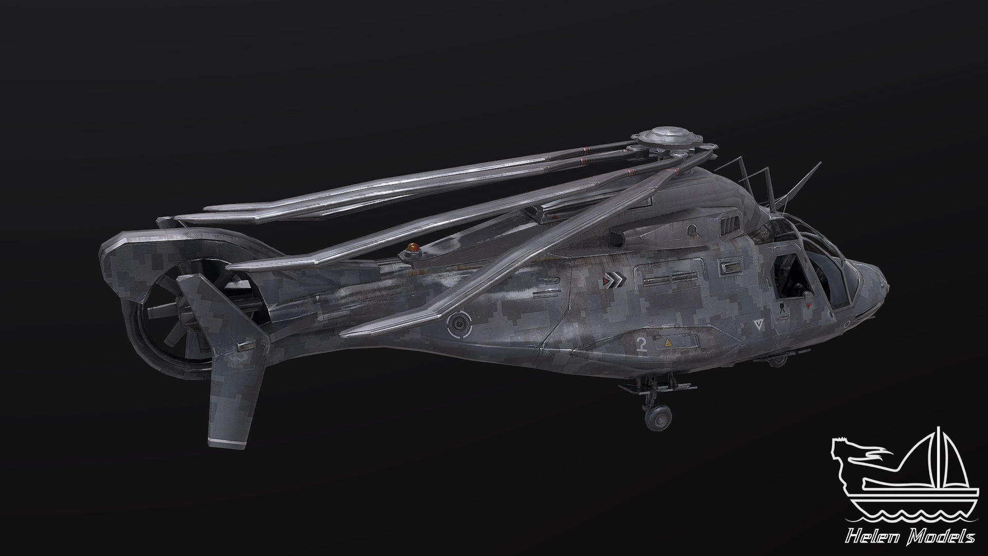 Z-9 Helicopter PBR 3D model Low-poly 3D model_3