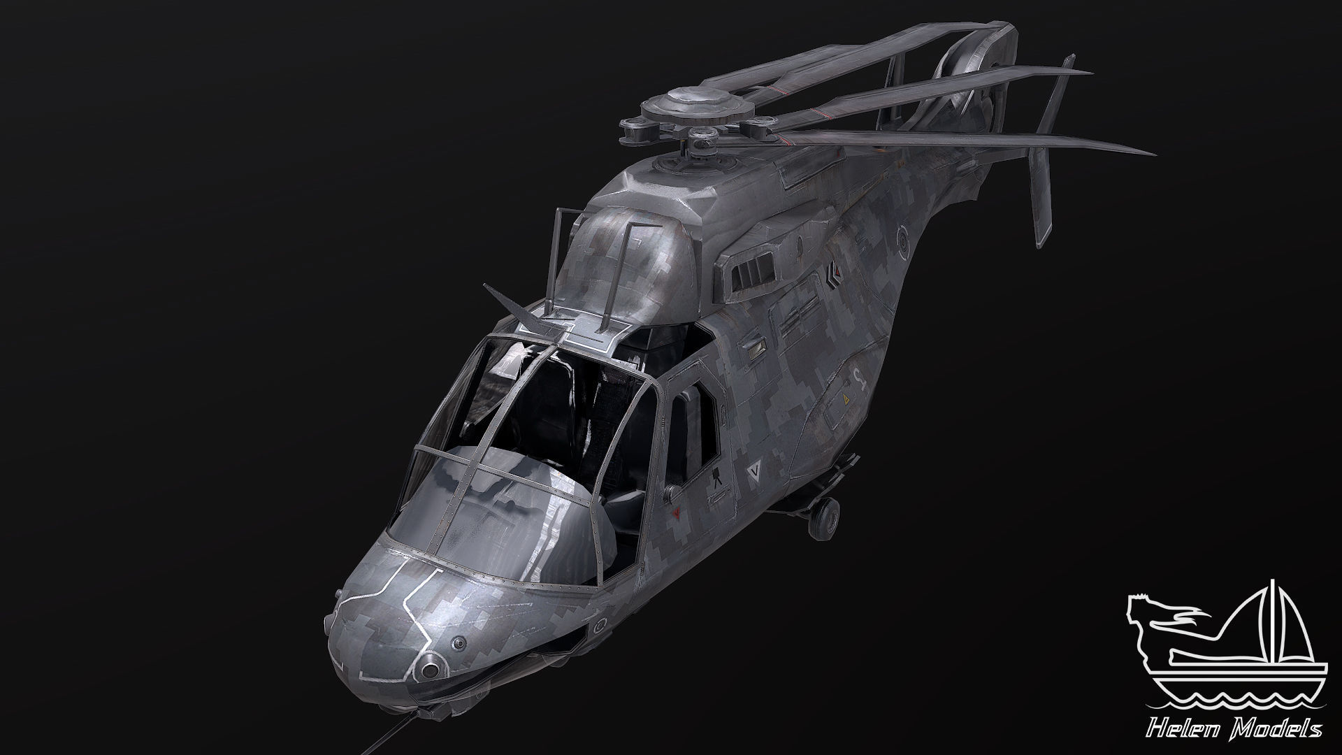 Z-9 Helicopter PBR 3D model Low-poly 3D model_1