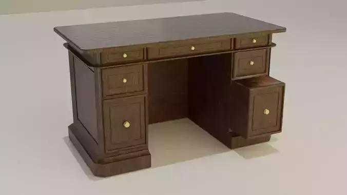 Classic Wood Desk Low Poly