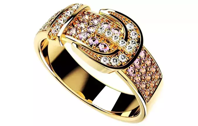 Women And Men Belt Diamonds Ring 3D CAD Design-O1B03F