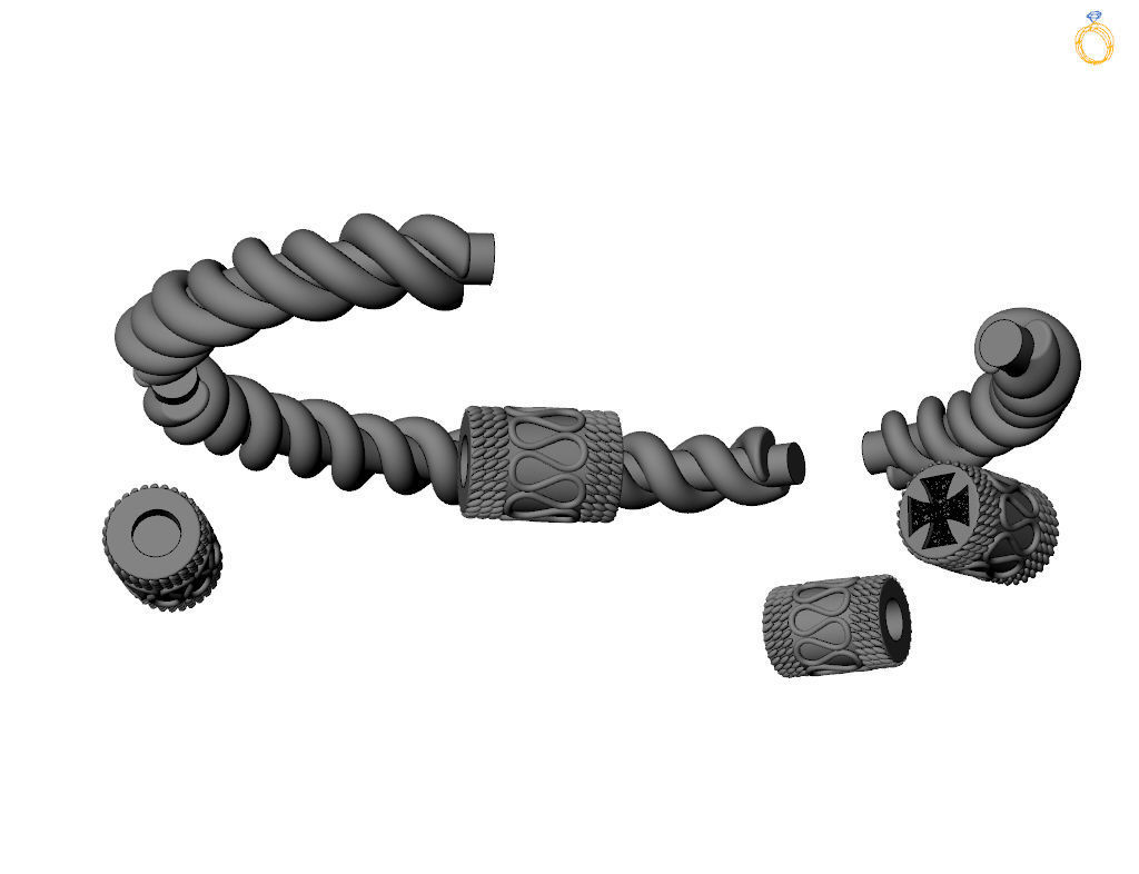 Stylish antique bracelet with patterns 3D print model_20