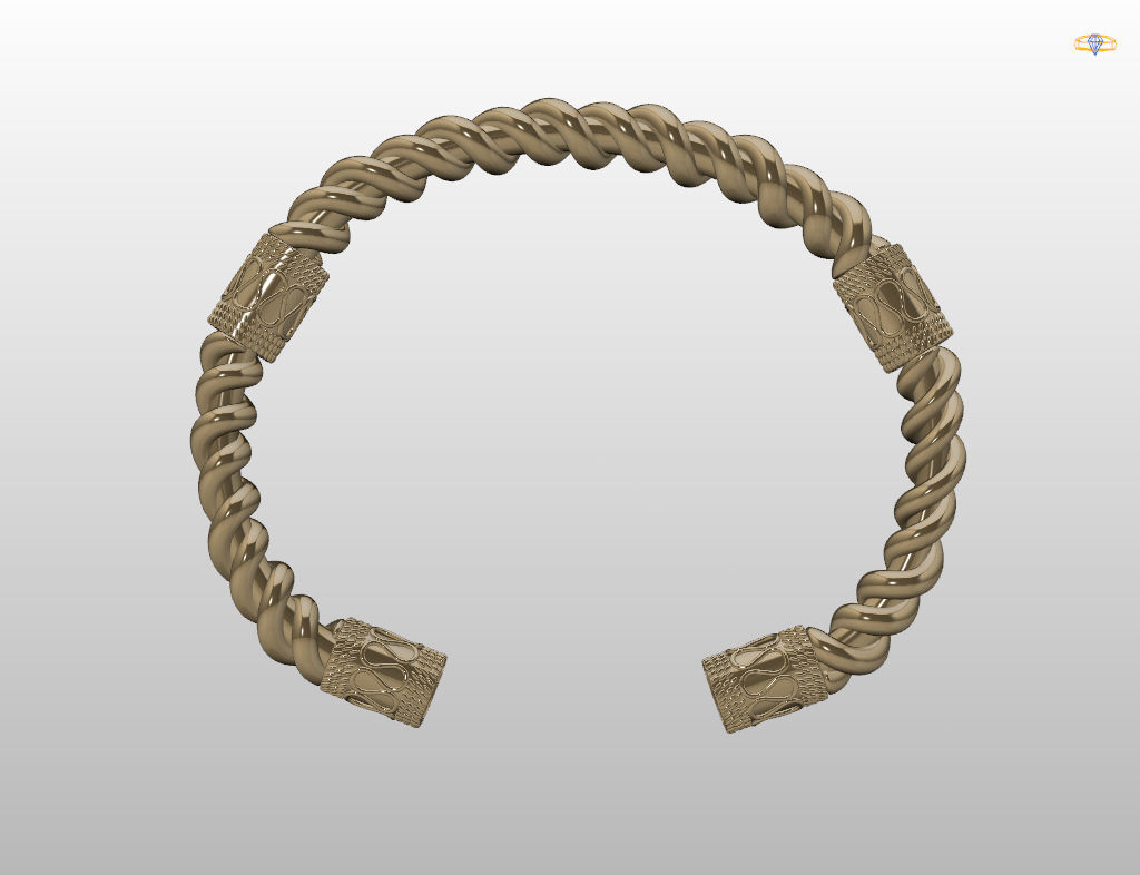Stylish antique bracelet with patterns 3D print model_14