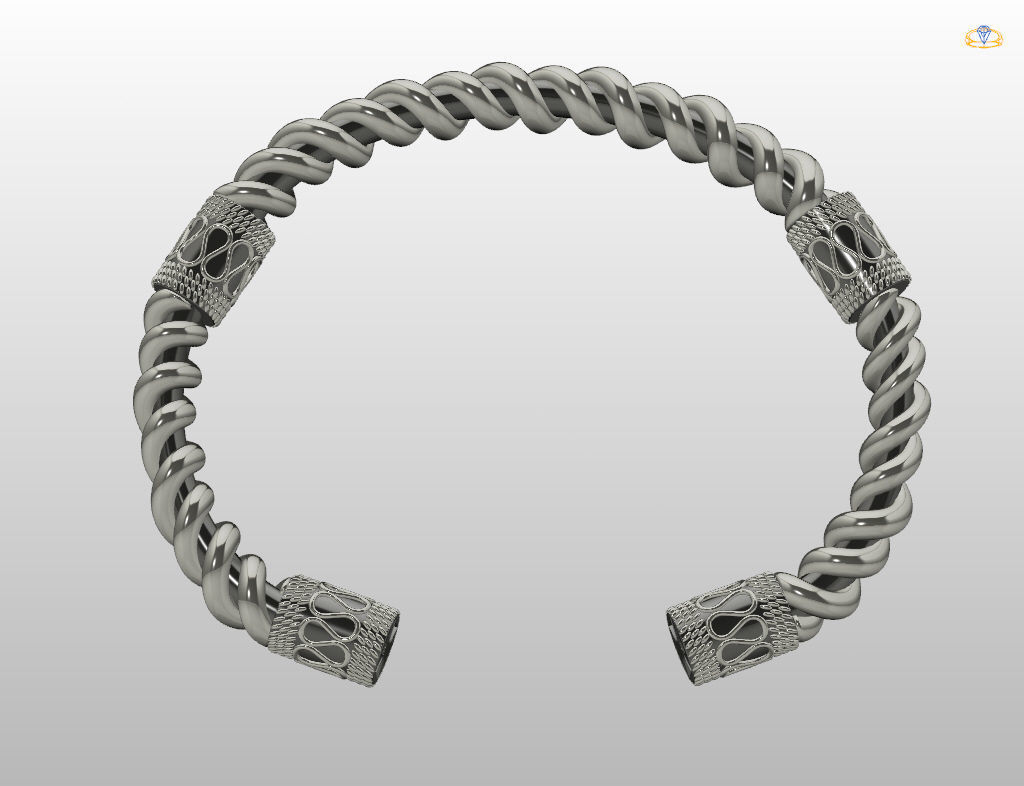 Stylish antique bracelet with patterns 3D print model_24
