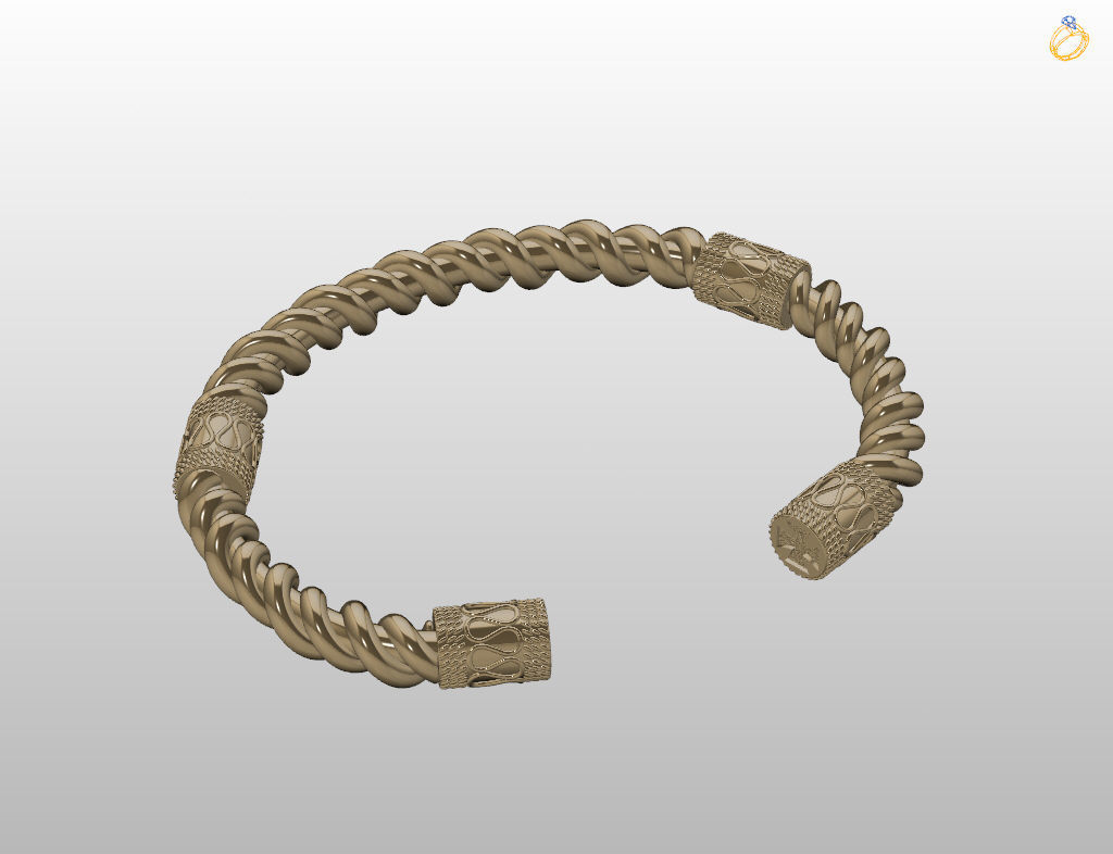 Stylish antique bracelet with patterns 3D print model_12