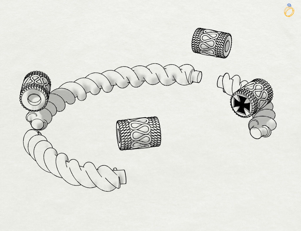 Stylish antique bracelet with patterns 3D print model_7