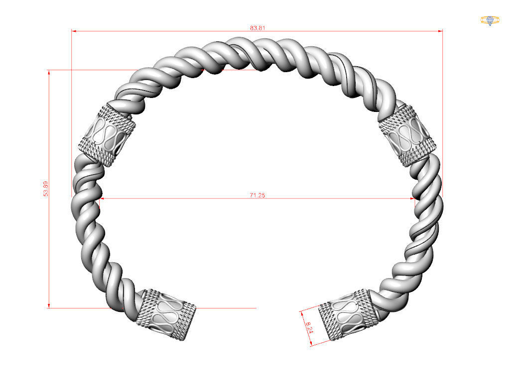 Stylish antique bracelet with patterns 3D print model_1