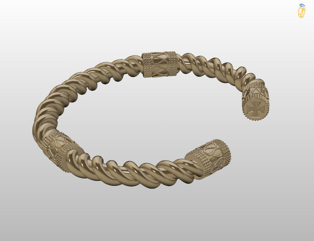 Stylish antique bracelet with patterns 3D print model_19