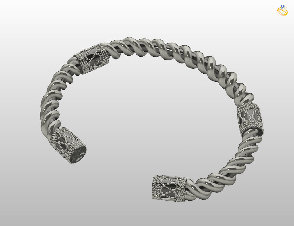 Stylish antique bracelet with patterns 3D print model_13