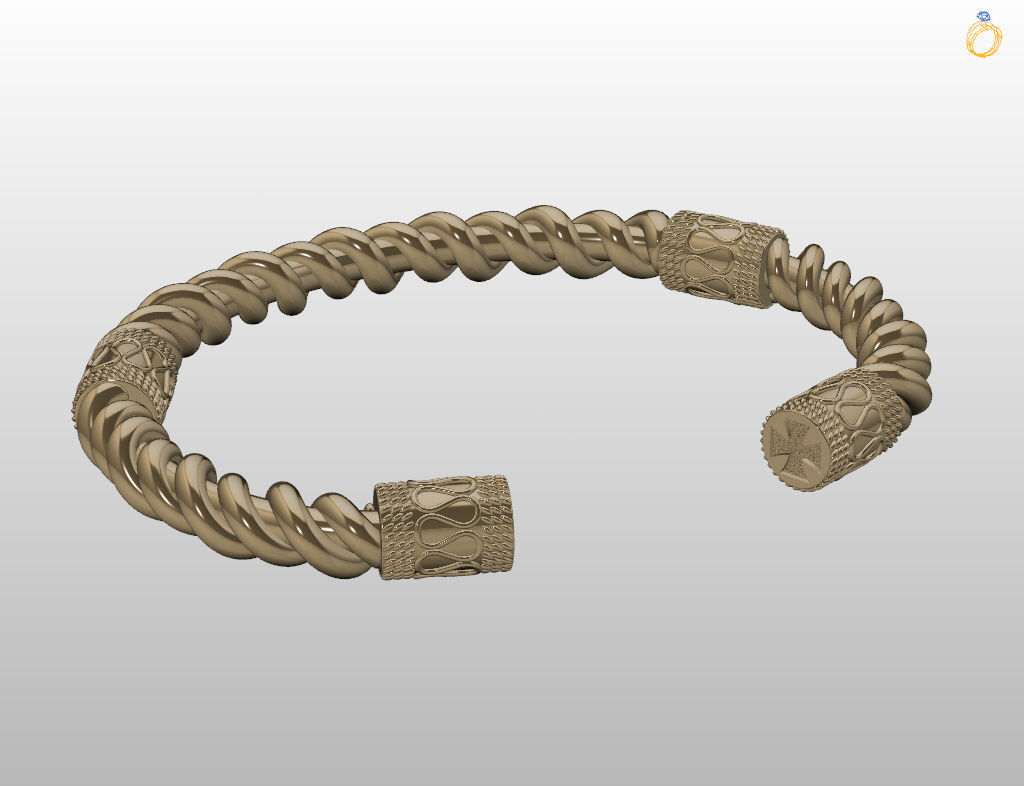 Stylish antique bracelet with patterns 3D print model_15