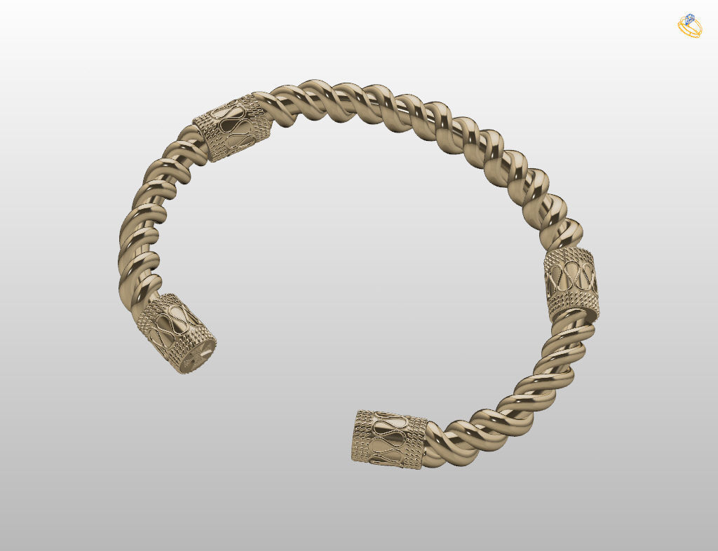 Stylish antique bracelet with patterns 3D print model_10