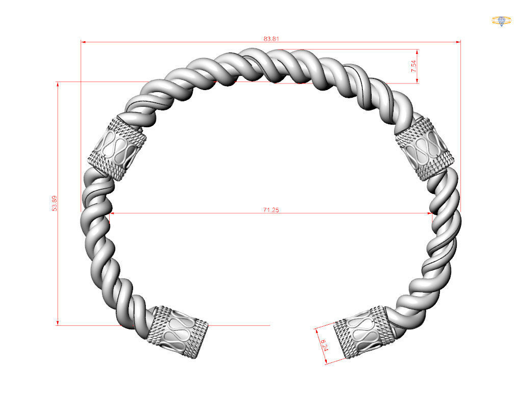 Stylish antique bracelet with patterns 3D print model_26
