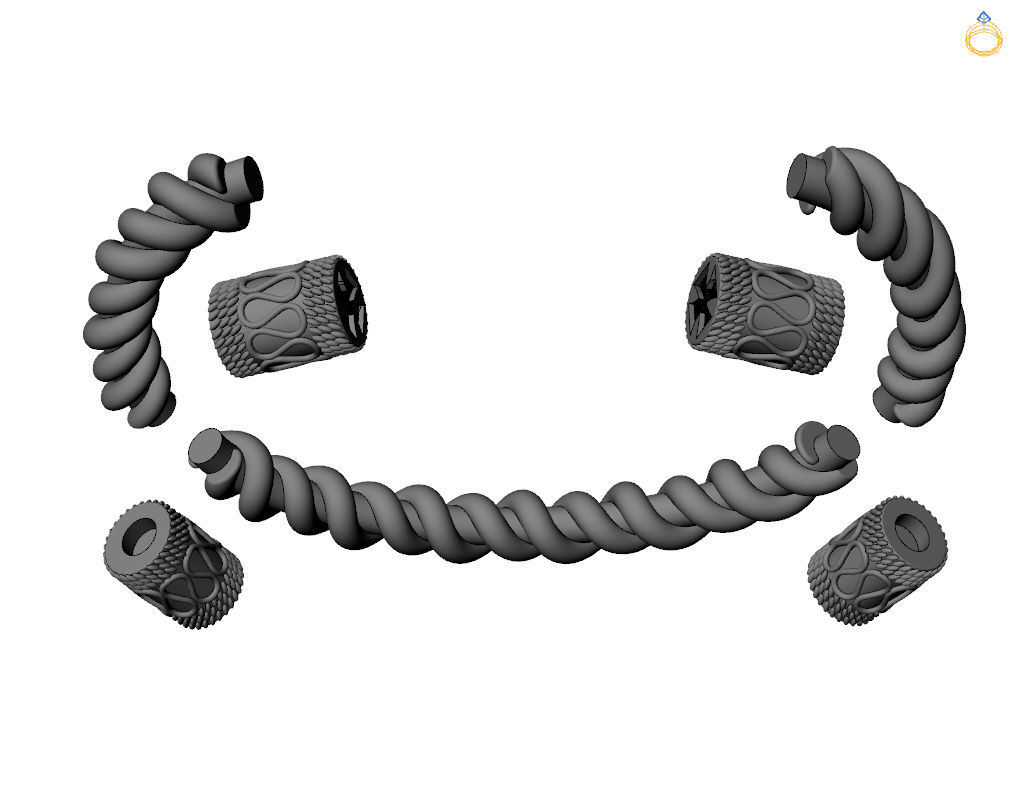 Stylish antique bracelet with patterns 3D print model_3