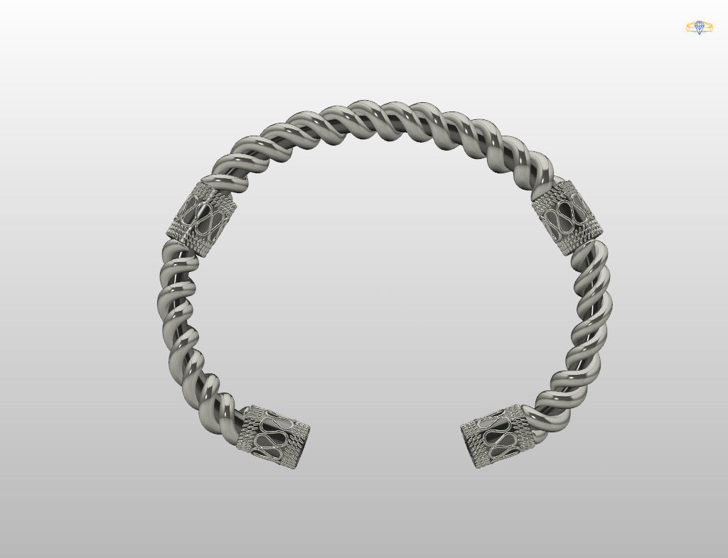 Stylish antique bracelet with patterns 3D print model_21